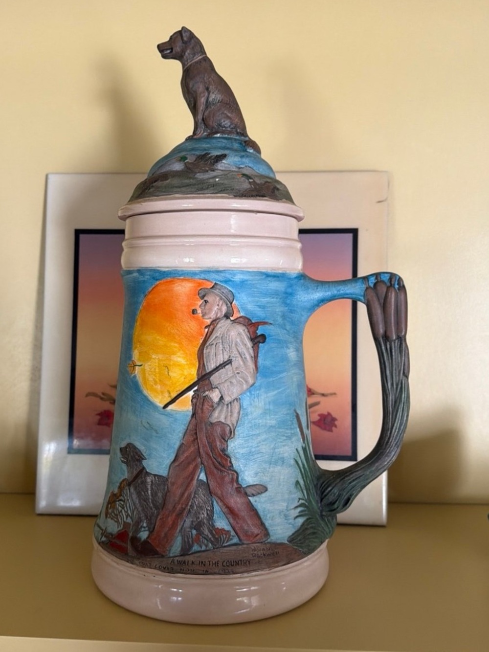 Hand-Painted Country Scene Ceramic Stein-Norman Rockwell